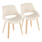 Mid-Century Modern Accent/Dining Chair in Natural Wood and Cream Fabric  - Set of 2