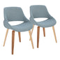 Mid-Century Modern Accent/Dining Chair in Zebra Wood and Blue Fabric  - Set of 2