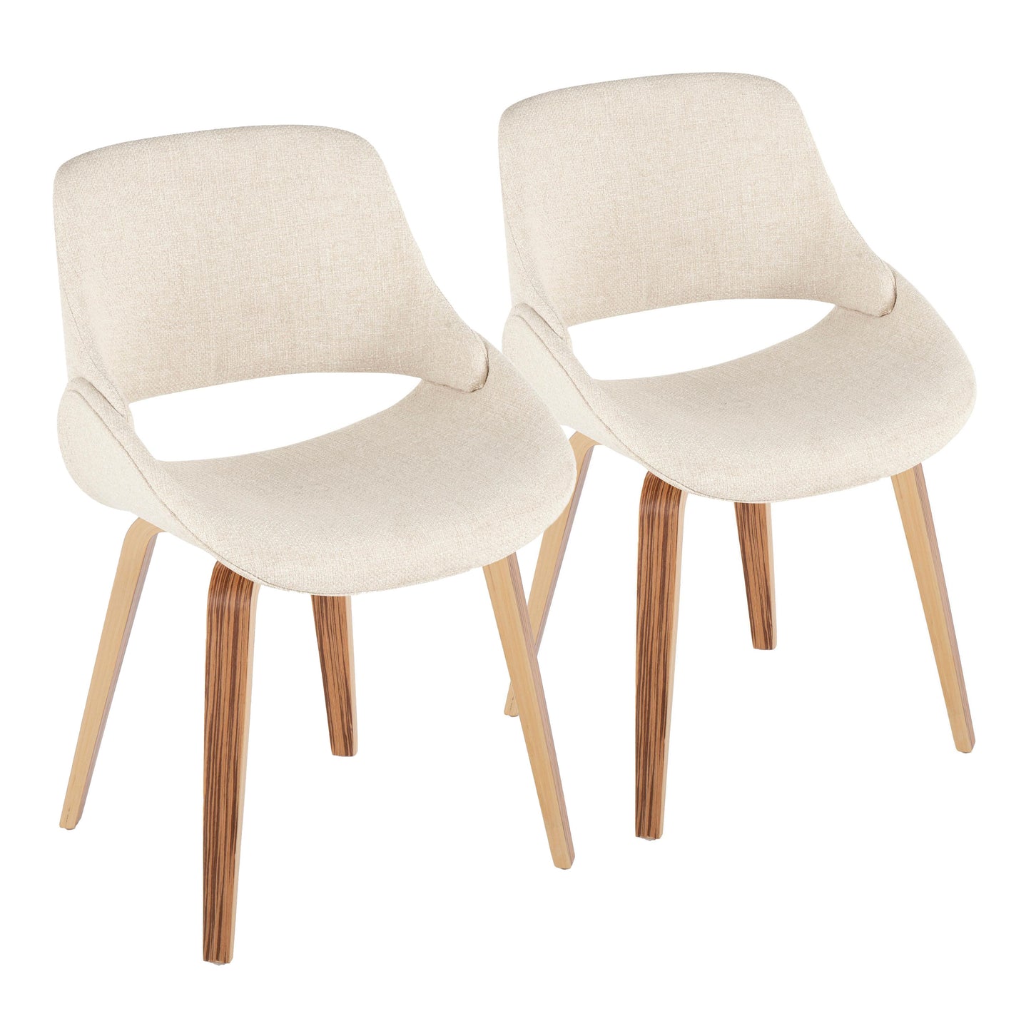 Mid-Century Modern Accent/Dining Chair in Zebra Wood and Cream Fabric  - Set of 2