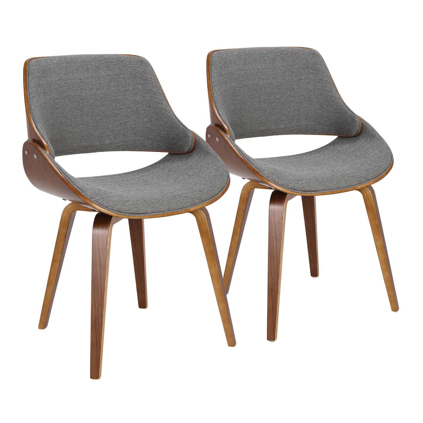Mid-Century Modern Dining/Accent Chair in Walnut Wood and Grey Fabric  - Set of 2