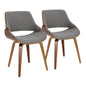 Mid-Century Modern Dining/Accent Chair in Walnut Wood and Grey Fabric  - Set of 2