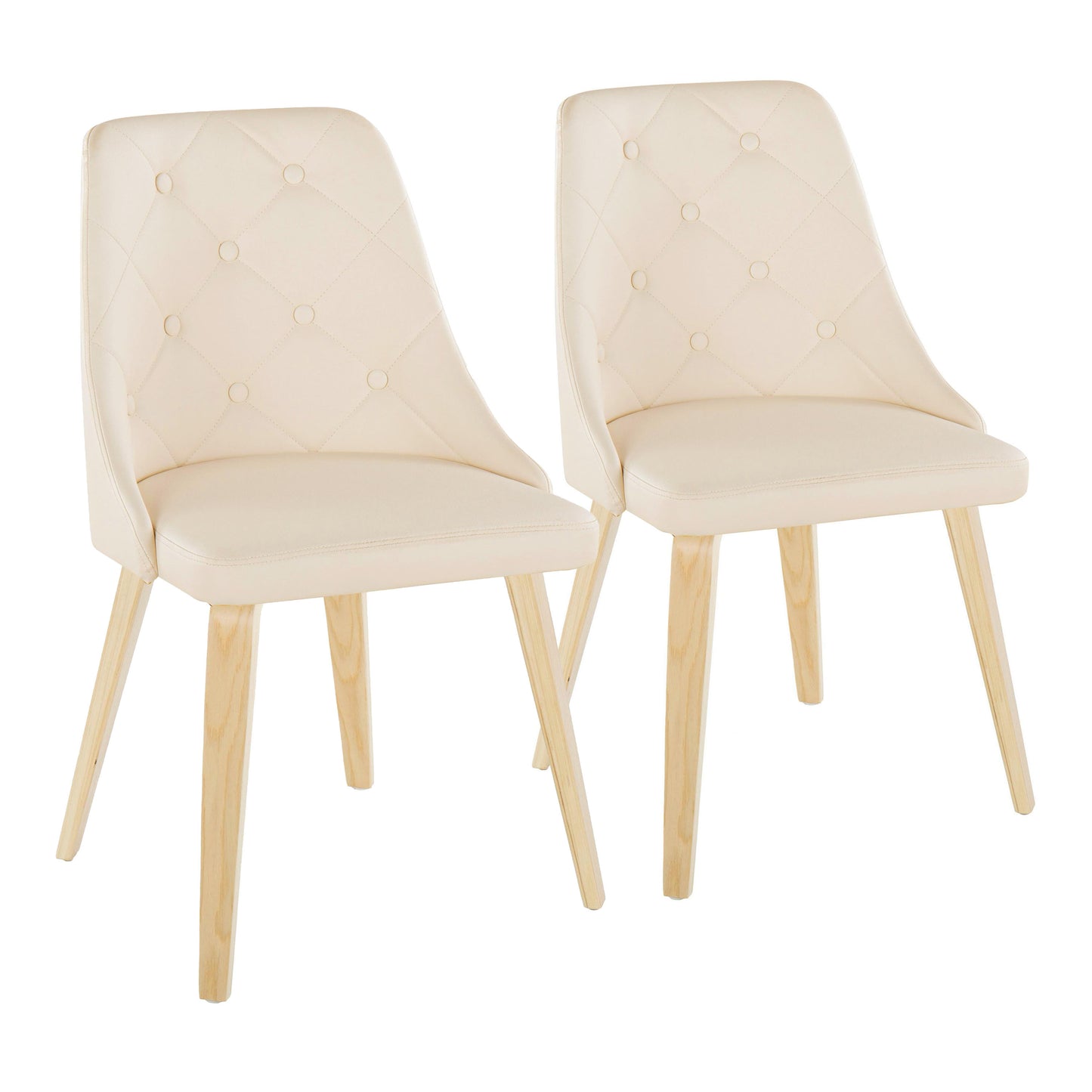 Contemporary Accent/Dining Chair in Natural Wood and Cream Faux Leather  - Set of 2