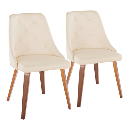 Contemporary Accent/Dining Chair in Walnut Wood and Cream Faux Leather  - Set of 2