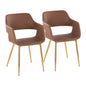Contemporary Dining/Accent Chair in Gold Metal and Brown Faux Leather  - Set of 2