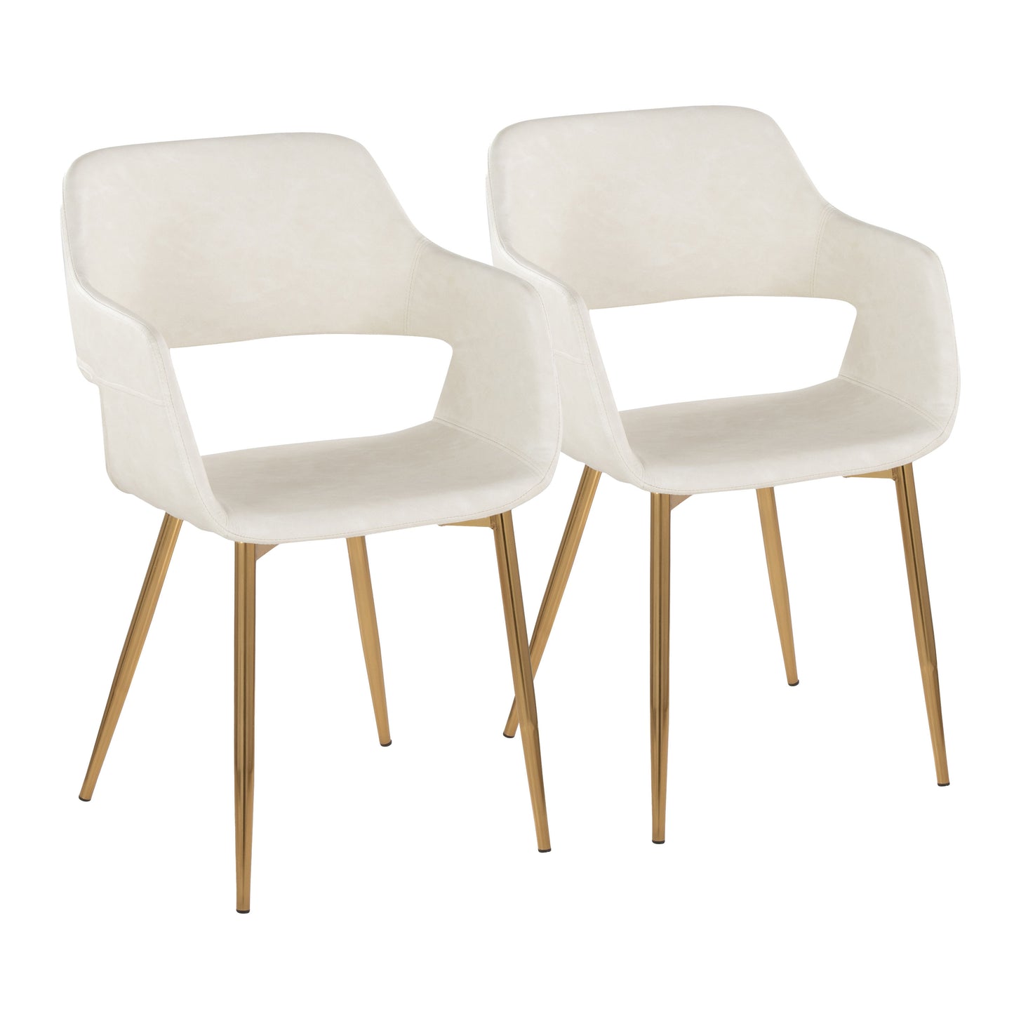 Contemporary Dining/Accent Chair in Gold Metal and Cream Faux Leather  - Set of 2
