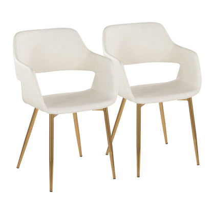 Contemporary Dining/Accent Chair in Gold Metal and Cream Faux Leather  - Set of 2