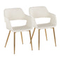 Contemporary Dining/Accent Chair in Gold Metal and Cream Faux Leather  - Set of 2