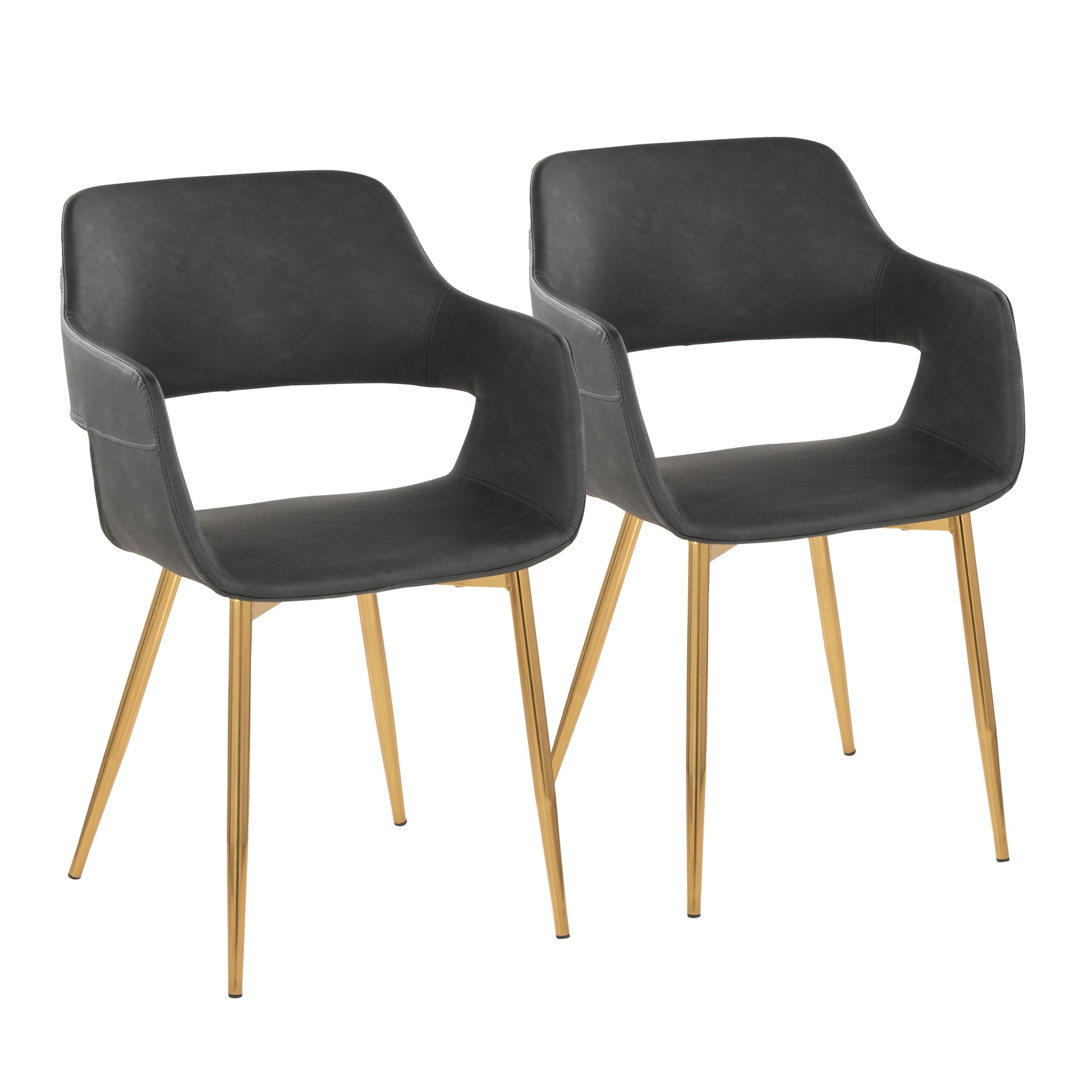 Contemporary Dining/Accent Chair in Gold Metal and Grey Faux Leather  - Set of 2