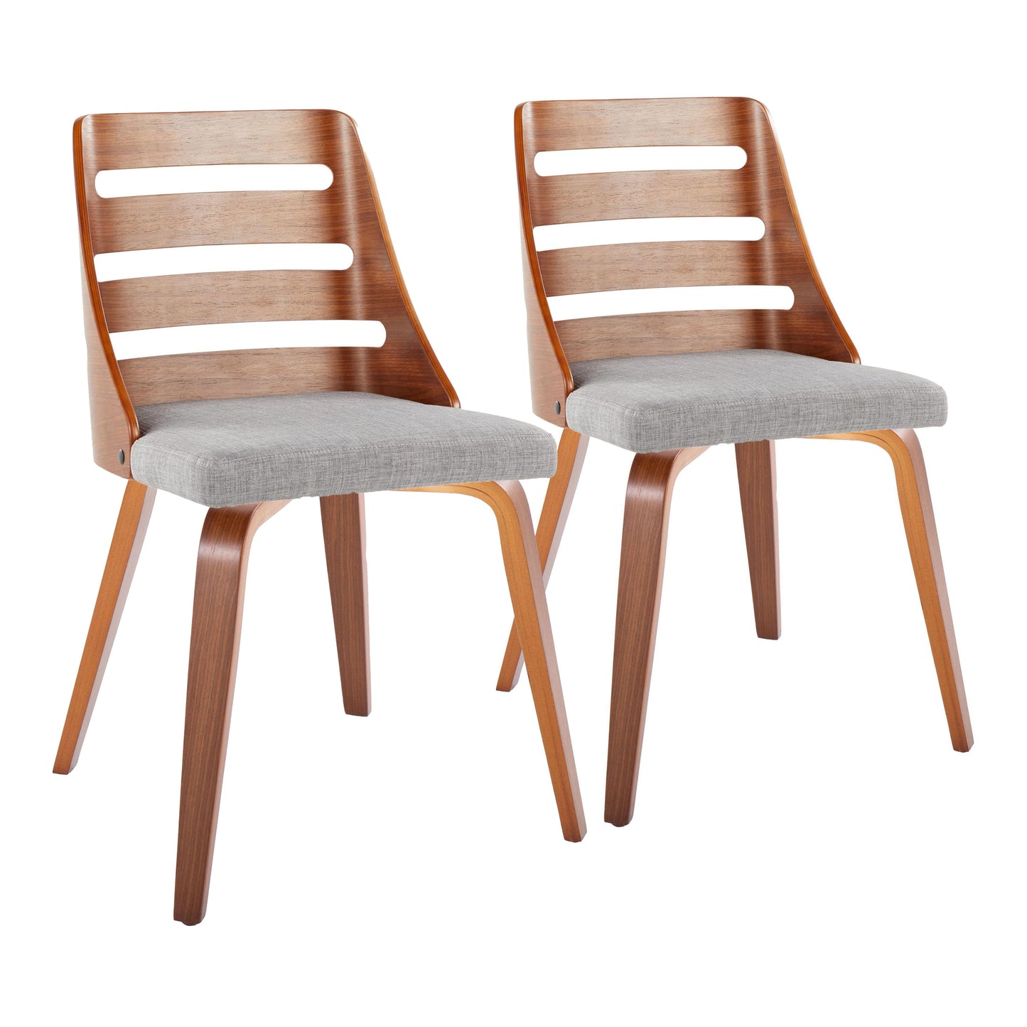 Mid-Century Modern Dining/Accent Chair in Walnut Wood with Grey Fabric  - Set of 2
