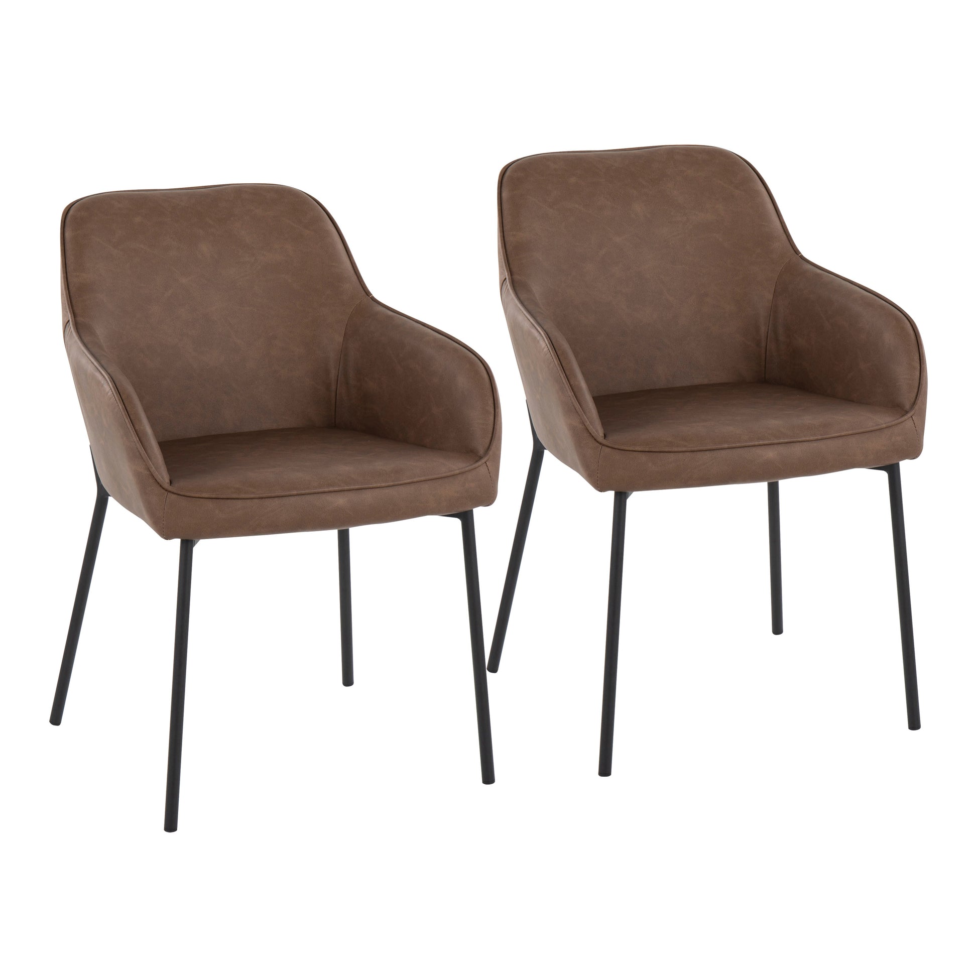 Contemporary Dining Chair in Black Metal and Espresso Faux Leather  - Set of 2