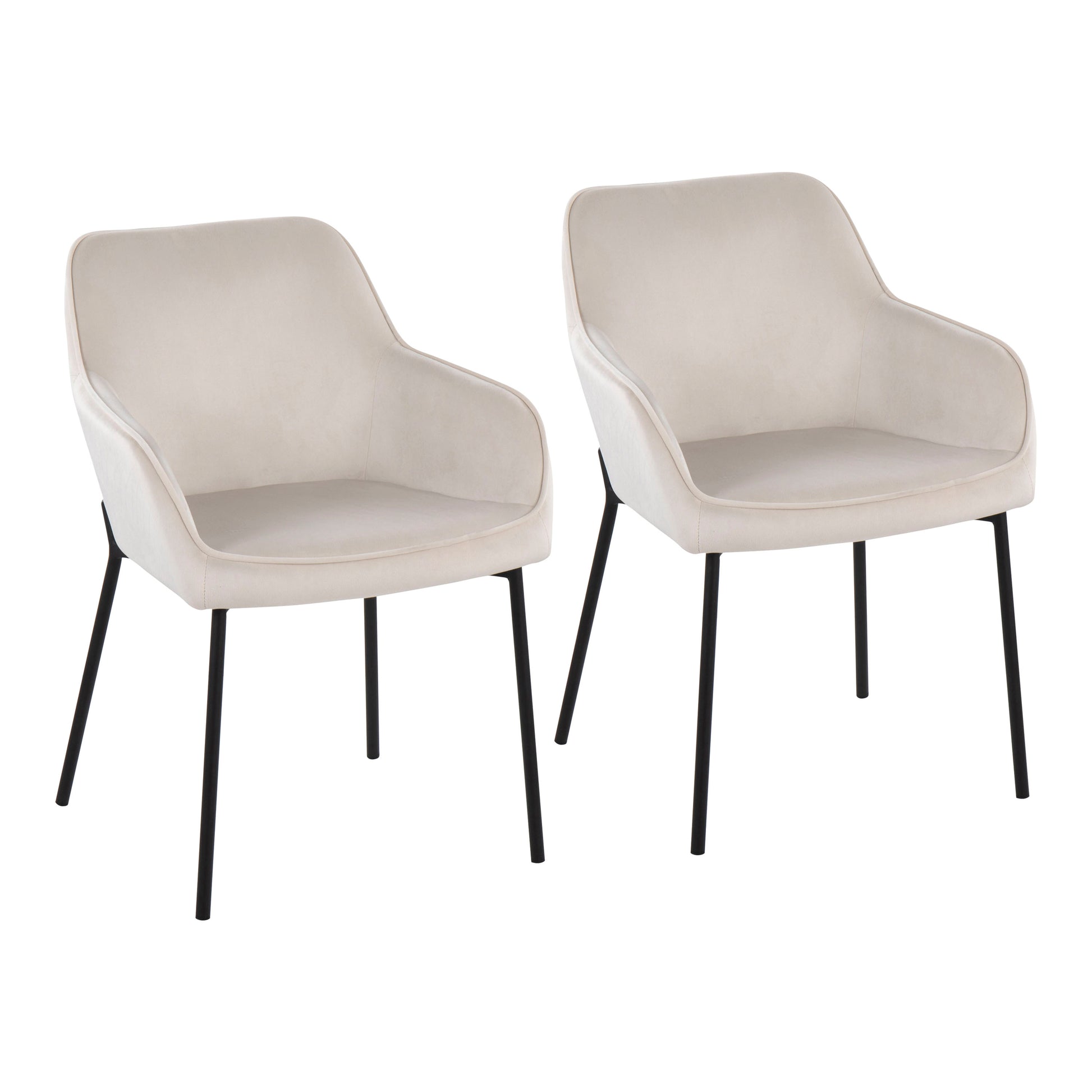 Contemporary Dining Chair in Black Metal and Cream Velvet  - Set of 2
