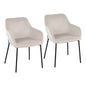 Contemporary Dining Chair in Black Metal and Cream Velvet  - Set of 2