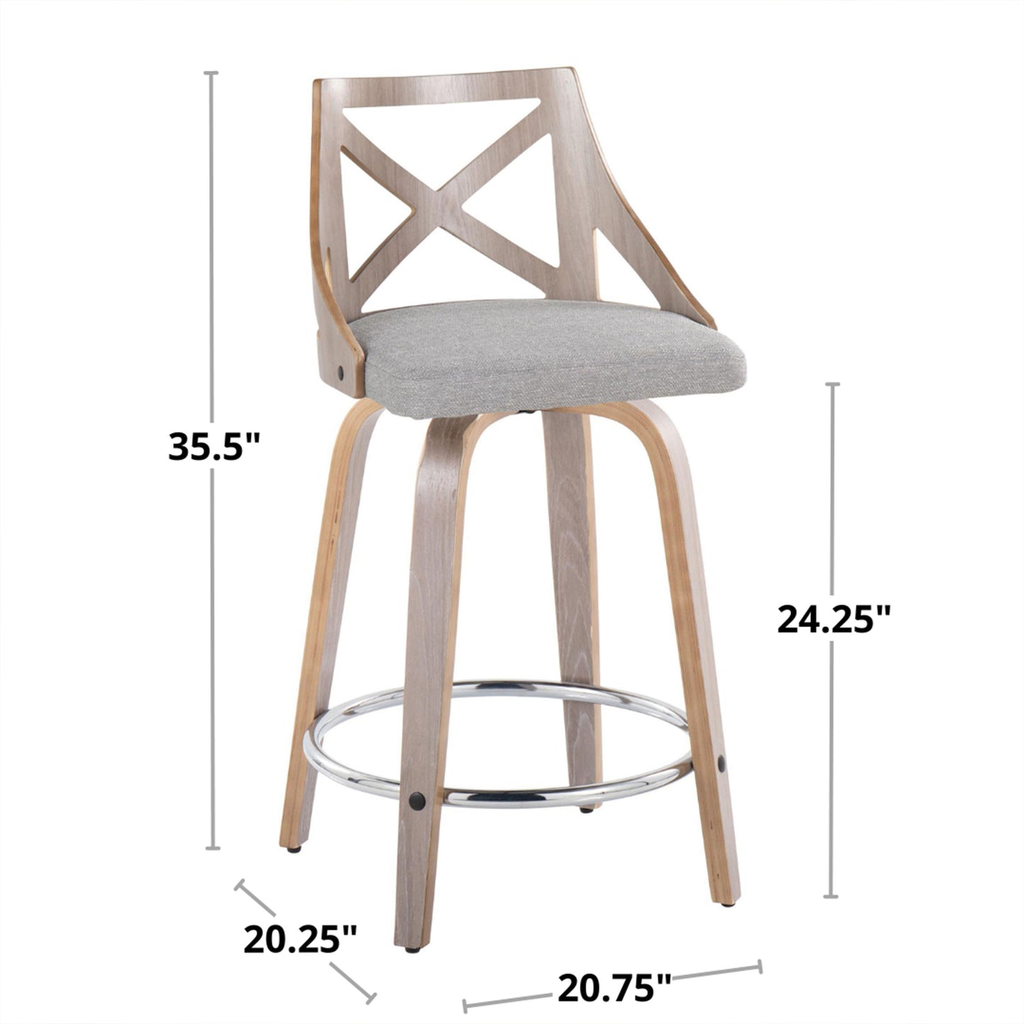 Grey PU Leather Counter Stools - 2 Swivel Stools with Footrest