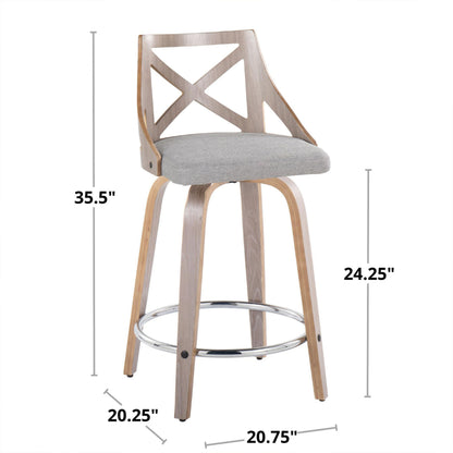 Grey PU Leather Counter Stools - 2 Swivel Stools with Footrest