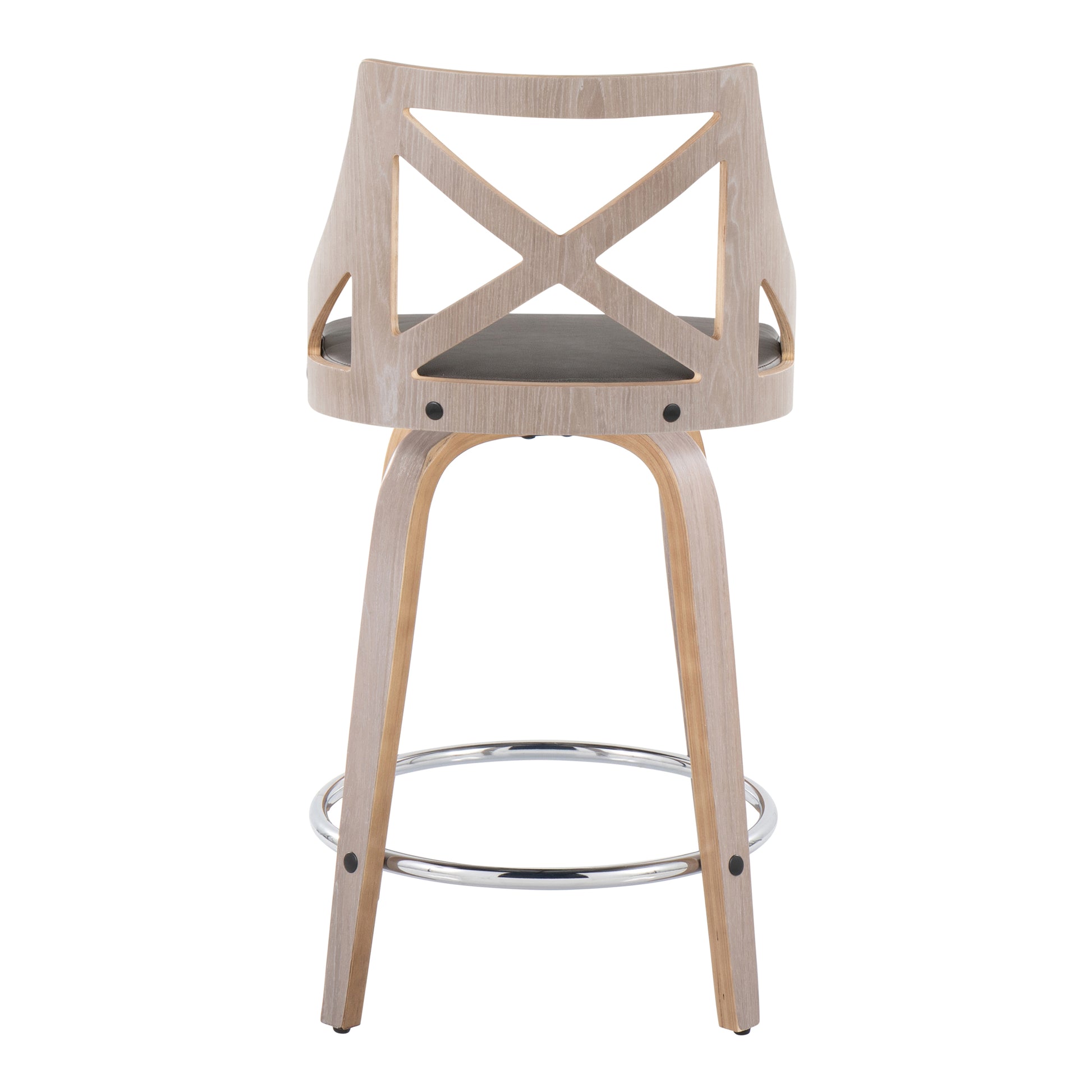 Grey PU Leather Counter Stools - 2 Swivel Stools with Footrest