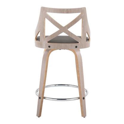 Grey PU Leather Counter Stools - 2 Swivel Stools with Footrest
