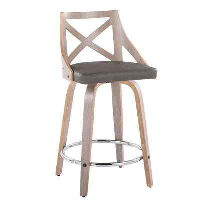 Grey PU Leather Counter Stools - 2 Swivel Stools with Footrest