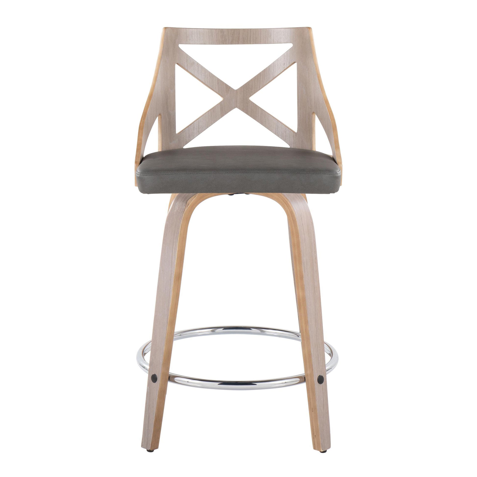 Grey PU Leather Counter Stools - 2 Swivel Stools with Footrest