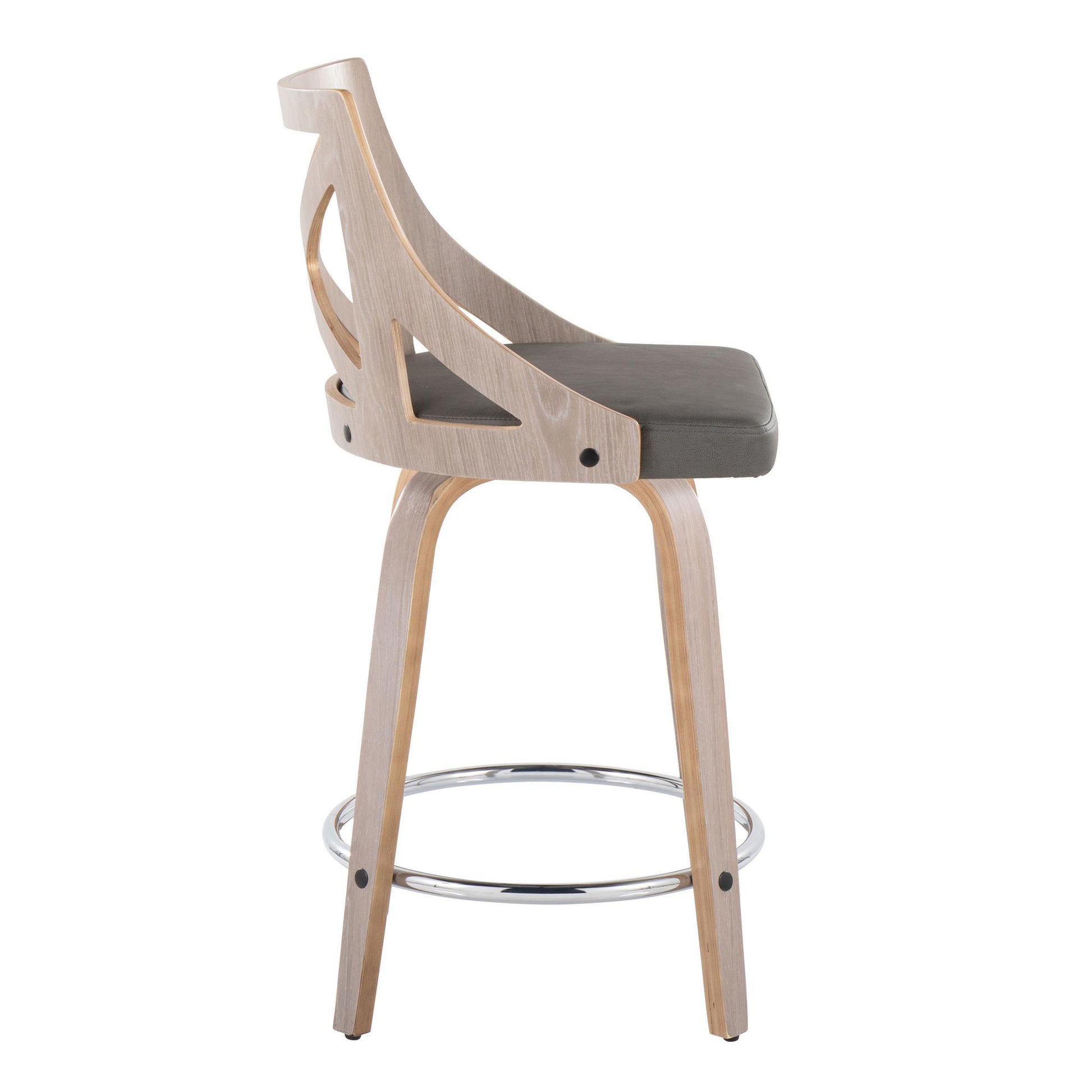 Grey PU Leather Counter Stools - 2 Swivel Stools with Footrest