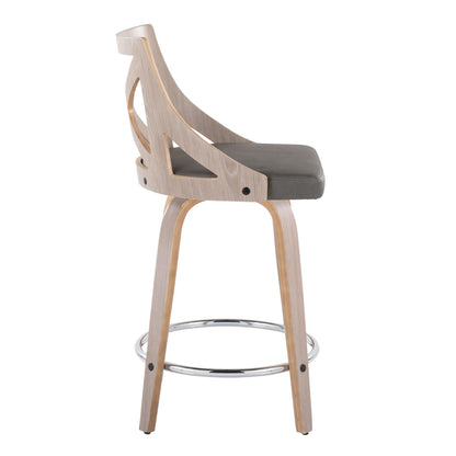 Grey PU Leather Counter Stools - 2 Swivel Stools with Footrest