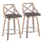 Fixed-Height Counter Stool with Swivel in Light Grey Wood and Grey Faux Leather with Round Chrome Metal Footrest - Set of 2