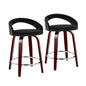 Fixed-Height Counter Stool with Swivel in Mahogany Wood, Chrome Metal Footrest and Black Velvet - Set of 2