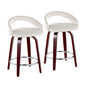 Fixed-Height Counter Stool with Swivel in Mahogany Wood, Chrome Metal Footrest and White Velvet - Set of 2