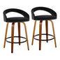 Fixed-Height Counter Stool with Swivel in Walnut Wood and Black Velvet with Round Black Metal Footrest - Set of 2