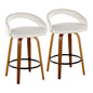 Fixed-Height Counter Stool with Swivel in Walnut Wood and White Velvet with Round Black Metal Footrest - Set of 2