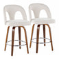 Fixed-Height Counter Stool with Swivel in Walnut Wood and Snow White Fabric with Round Chrome Metal Footrest - Set of 2