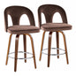 Fixed-Height Counter Stool with Swivel in Walnut Wood and Espresso Velvet with Round Chrome Metal Footrest - Set of 2