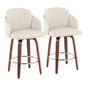 Fixed-Height Counter Stool with Swivel in Walnut Wood and Cream Faux Leather with Round Chrome Footrest - Set of 2