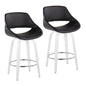 Fixed-Height Counter Stool with Swivel in White Wood and Black Faux Leather with Round Chrome Footrest - Set of 2