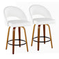 Fixed-Height Counter Stool in Walnut Wood and White Faux Leather with Round Black Metal Footrest - Set of 2