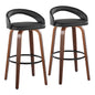 Fixed-Height Barstool with Swivel in Walnut Wood and Black Velvet with Round Black Metal Footrest - Set of 2