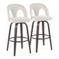 Fixed-Height Barstool with Swivel in Walnut Glazed Wood and Snow White Fabric with Round Black Metal Footrest - Set of 2