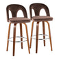 Fixed-Height Barstool with Swivel in Walnut Wood and Espresso Velvet with Round Chrome Metal Footrest - Set of 2