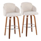 Fixed-Height Barstool in Walnut Wood and Cream Fabric with Round Chrome Footrest - Set of 2