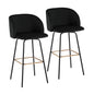 Fixed-Height Barstool with Swivel in Black Metal and Black Velvet with Square Gold Metal Footrest - Set of 2
