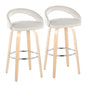 Fixed-Height Barstool with Swivel in Natural Wood and White Velvet with Round Chrome Metal Footrest - Set of 2