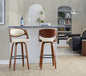 Fixed-Height Barstool in Walnut Wood and Cream Faux Leather with Rounded Black Metal Footrest - Set of 2