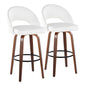 Fixed-Height Barstool in Walnut Wood and White Faux Leather with Round Black Metal Footrest - Set of 2