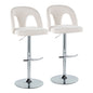 Adjustable Barstool in Chrome Metal and Snow White Fabric with Rounded T Footrest - Set of 2