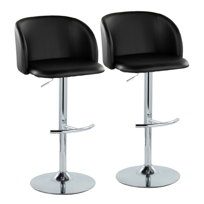 Adjustable Barstool in Chrome Metal and Black Faux Leather with Rounded T Footrest - Set of 2