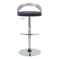 Adjustable Barstool with Swivel in Chrome Metal, Light Grey Wood and Black Faux Leather with Rounded T Footrest - Set of 3