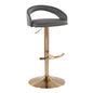 Adjustable Barstool in Gold Metal and Grey Faux Leather with Rounded T Footrest - Set of 3