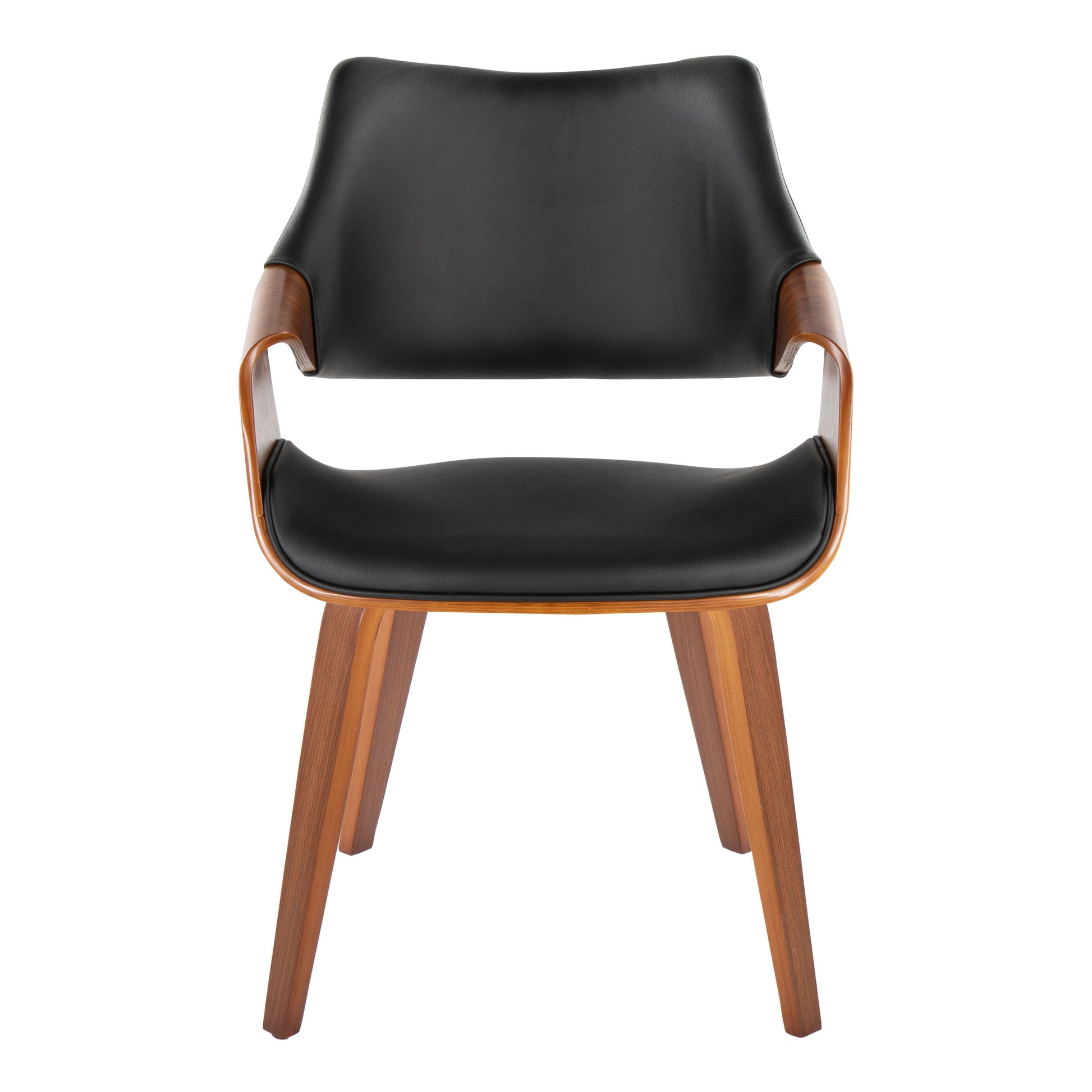 Chair in Walnut Wood and Black Faux Leather - Set of 2