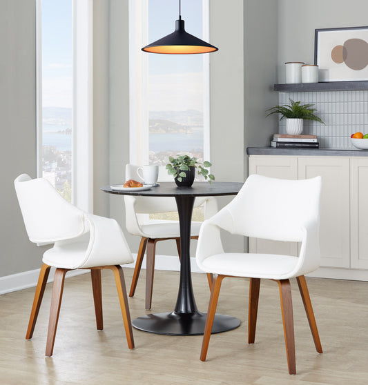 Chair in Walnut Wood and White Faux Leather - Set of 2