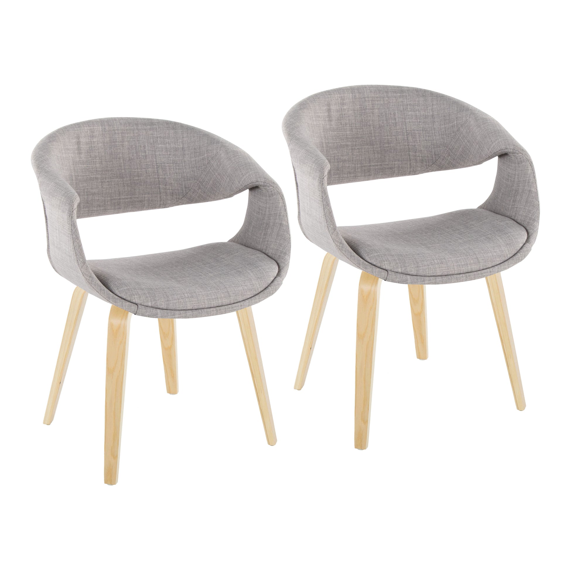 Upholstered Chair in Natural Wood and Grey Fabric - Set of 2