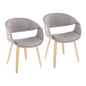 Upholstered Chair in Natural Wood and Grey Fabric - Set of 2